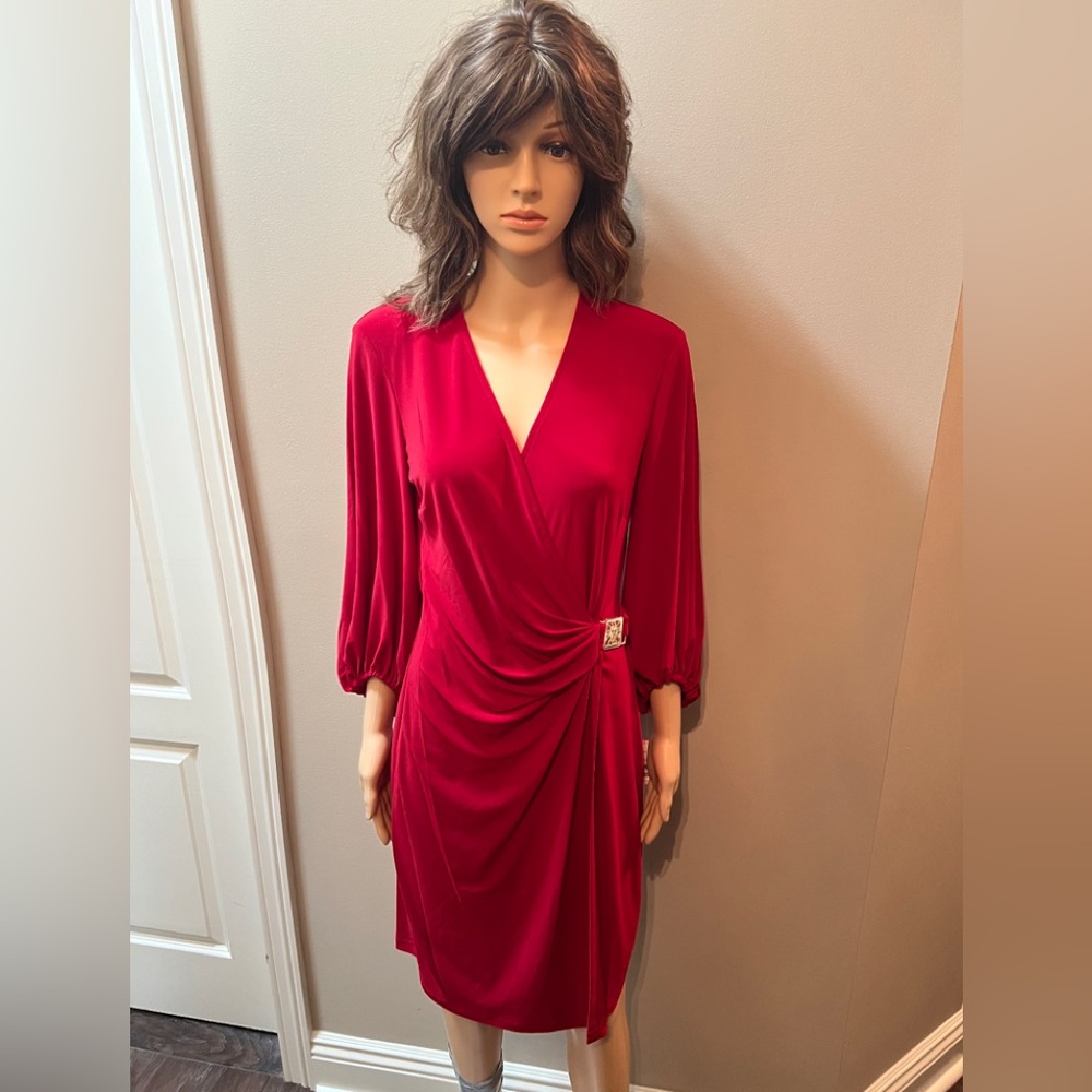 NWT Stunning Red Wrap Dress Anne Klein with Balloon Sleeve Sz10